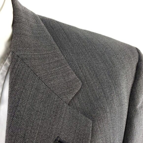 Hart Schaffner Marx Comfort Wool 3 Button Blazer 40R Gray Herringbone Sport Coat - Picture 2 of 10